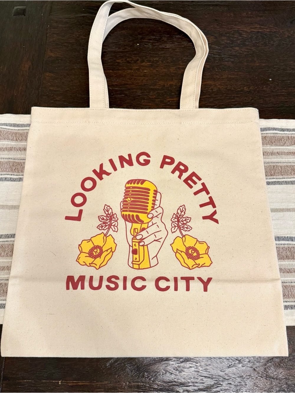 Looking Pretty Music City Canvas Tote Bag - Cream/Red/Yellow